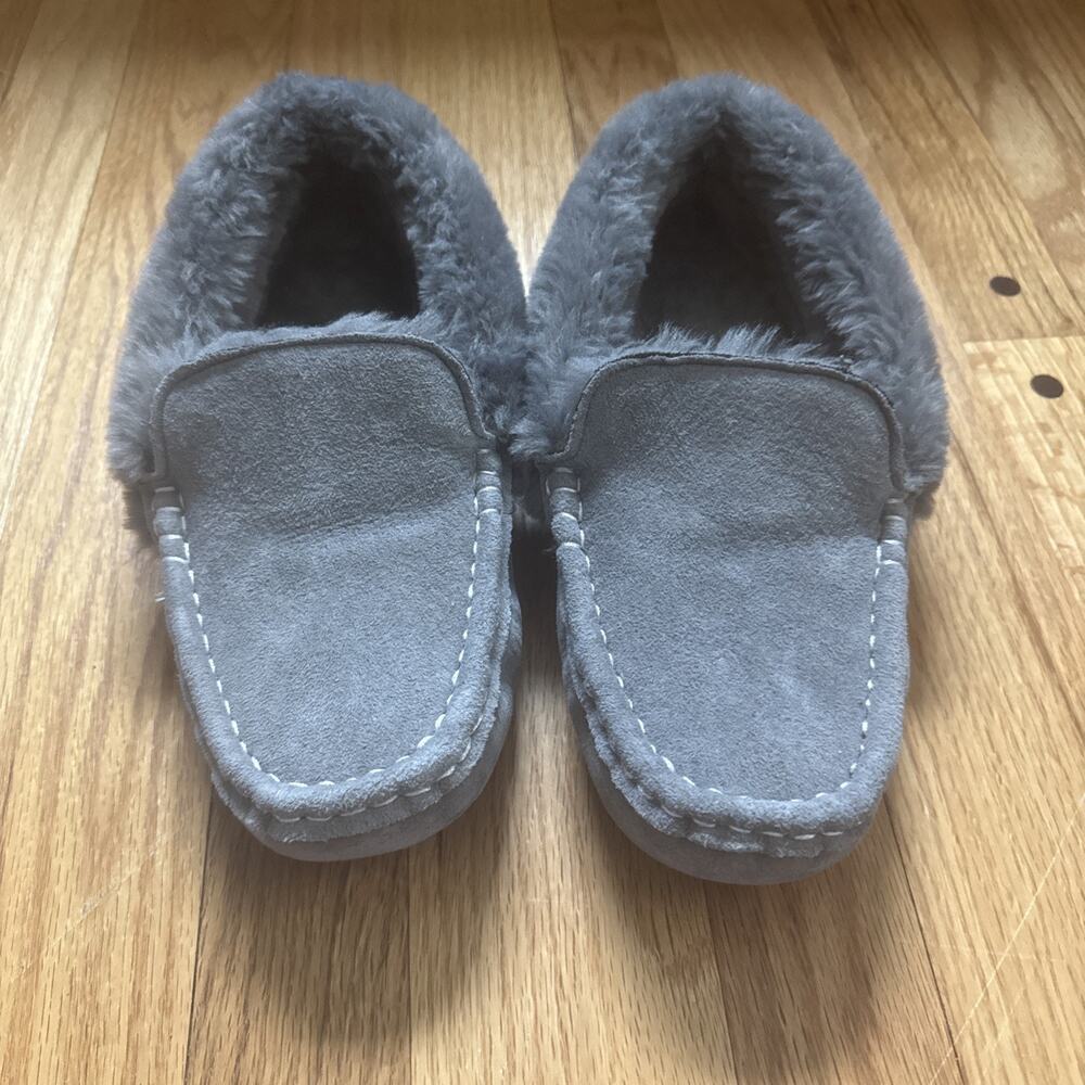 NEW LAMO Aussie Moc Slippers Charcoal Suede Faux Fur Comfort Moccasins